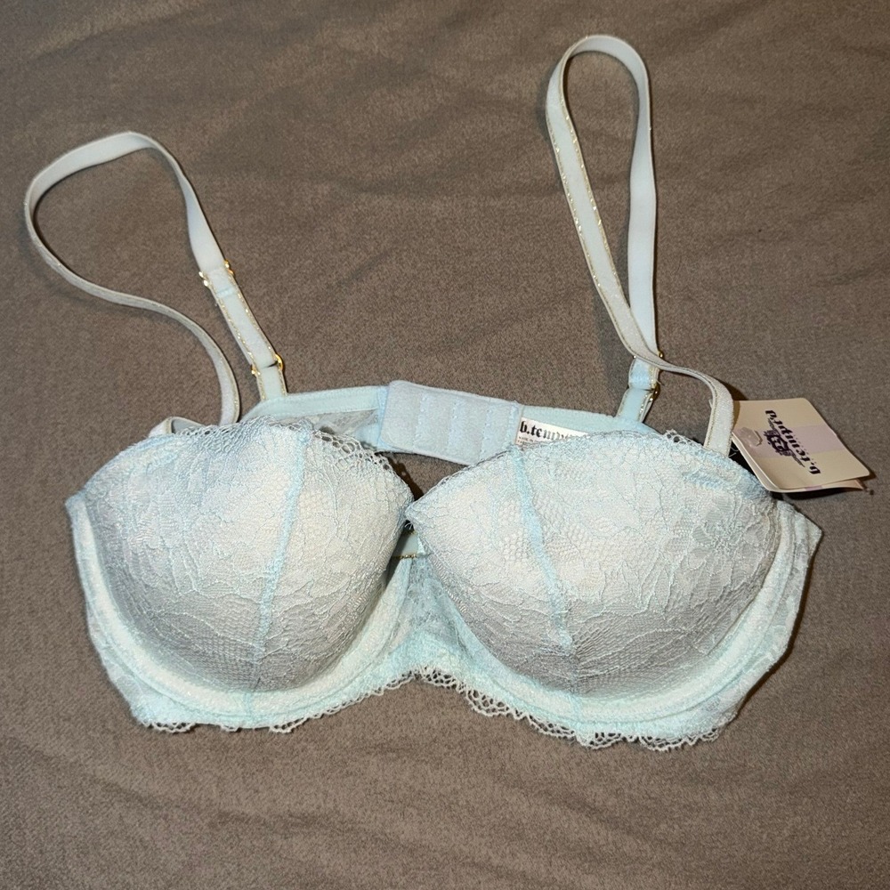 b.tempt'd by Wacoal Ciao Bella Balconette Bra Light Blue Lace 32D 953204 NEW